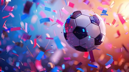 EM European Championship 2024 sport win, triumph, winner celebration concept background illustration - Soccer ball and confetti