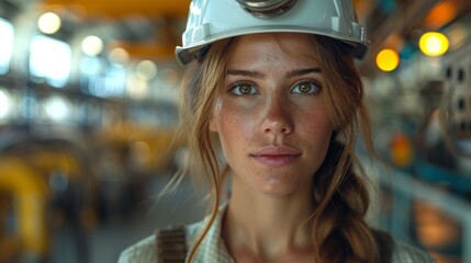 Wall Mural - Female industrial engineer wearing a white helmet