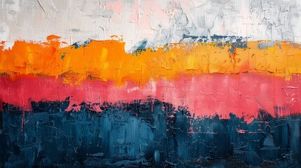 Aufkleber - Bold and colorful abstract painting featuring horizontal stripes in red, yellow, and blue.