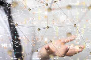 Poster - Global network. Blockchain. 3D illustration. Neural networks and artificial intelligence. Abstract