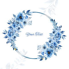 Wall Mural - vector blue floral frame with watercolor