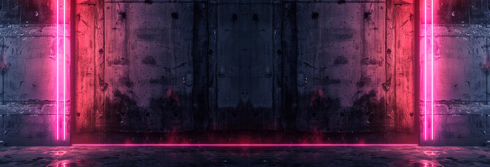 Wall Mural - old concrete wall neon light.