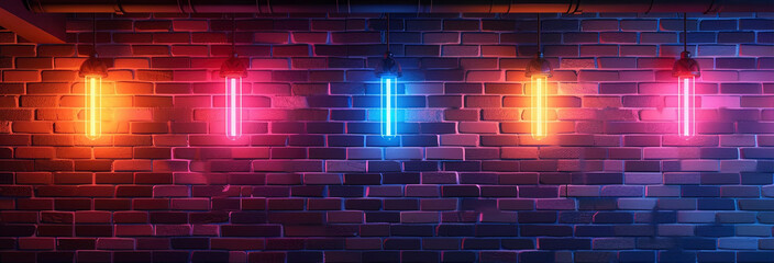 Wall Mural - old concrete wall neon light.