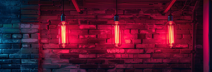 Wall Mural - old concrete wall neon light.
