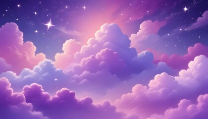 Wall Mural - a pastel rainbow unicorn background including sparkling stars. a hazy, pink, and purple fantasy sky.