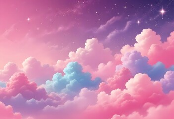 Wall Mural - a pastel rainbow unicorn background including sparkling stars. a hazy, pink fantasy sky. charming ho