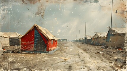 a refugee camp with tents and makeshift shelters, depicting the refugee crisis and displacement list