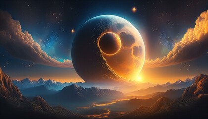 Wall Mural - Sun and moon together in the sky 