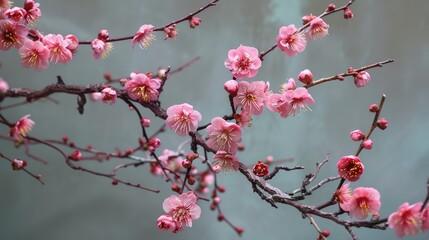 spring flower arrangement plum tree branch in bloom