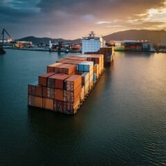 Wall Mural - Containers cargo import or export in harbor port.
