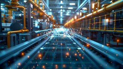 Poster - Futuristic Digital Twins Concept in Modern Industrial Setting with Technology Networking and Digital Communication