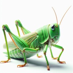 Wall Mural - green grasshopper on white background