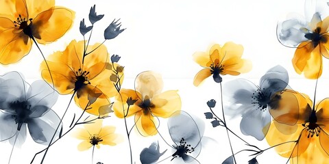 Wall Mural - Repeated watercolor yellow flower designs for versatile artistic projects and decor. Concept Watercolor Painting, Yellow Flowers, Artistic Projects, Home Decor, Repeated Designs