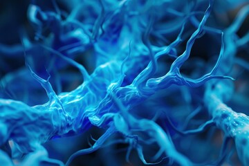 Poster - Vibrant 3d illustration of interconnected blue neural pathways resembling synaptic activity
