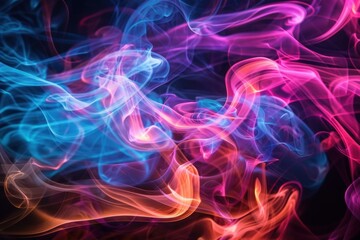 Sticker - Vibrant pink and blue smoke intertwining in a mesmerizing dance on a dark backdrop