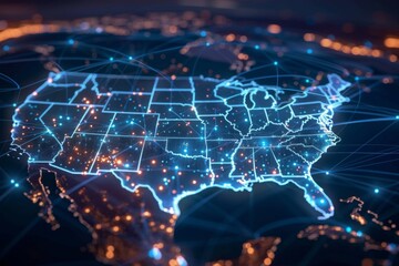 Wall Mural - Digital map of america network connectivity created with generative ai
