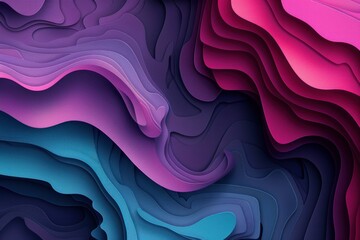 Poster - Vibrant layered paper waves in a flow of purple, pink, and blue tones