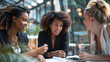 © john - Multiracial businesswomen and businesswomen discussing strategy in meeting at office