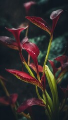 Canvas Print - AI generated illustration of a dark background showcasing orange plant stem and flowers