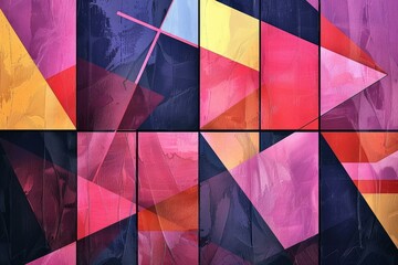 Poster - Vibrant and bold colorful geometric abstract artwork with mosaic shapes and contemporary design on canvas