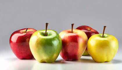 Wall Mural - Colorful apples, including red, green, and yellow varieties, isolated on white background