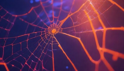 A close-up view of a spider web with intricate patterns and vibrant colors 