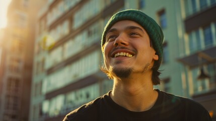 Young Man Enjoying Sunset City