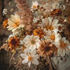 Poster - A bouquet of flowers with a mix of yellow and orange flowers