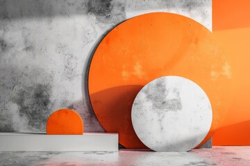 Poster - Contemporary art display featuring orange and white geometric spheres against a textured backdrop