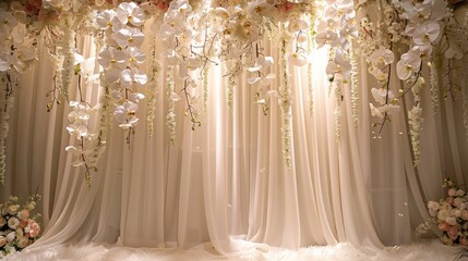 Aufkleber - A white curtain with flowers hanging from it