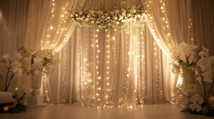 Poster - A white curtain with lights hanging from it