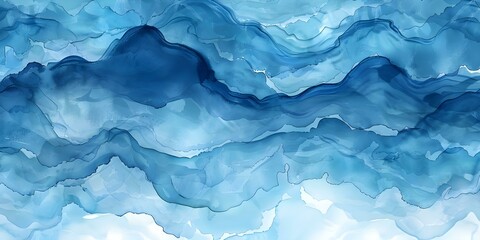 Wall Mural - Blue watercolor abstract waves create a tranquil and artistic background concept. Concept Watercolor Art, Abstract Waves, Tranquil Background, Artistic Concept, Blue Color Palette