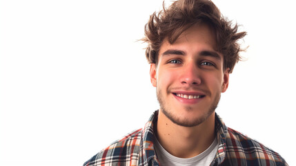 Wall Mural - Confident Young Man: Radiating Happiness and Friendliness on White Background