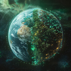 Wall Mural - Earth from Space: Dark Clouds and AI Illumination
