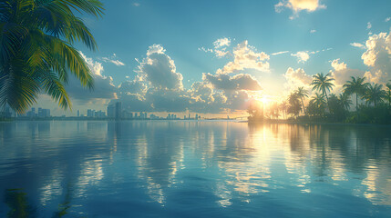 Wall Mural - sunset over the lake