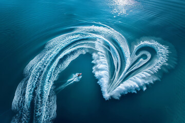 Wall Mural - Intricate Heart Design on Lake by Speedboat
