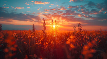 Wall Mural - sunset over the field