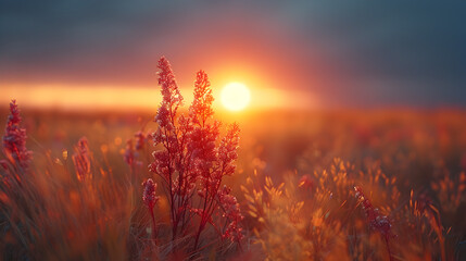 Poster - sunset over the field