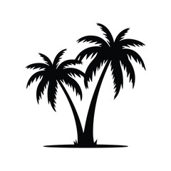 Wall Mural - Palm Tree Black Silhouette Isolated White Background Tree icon Vector