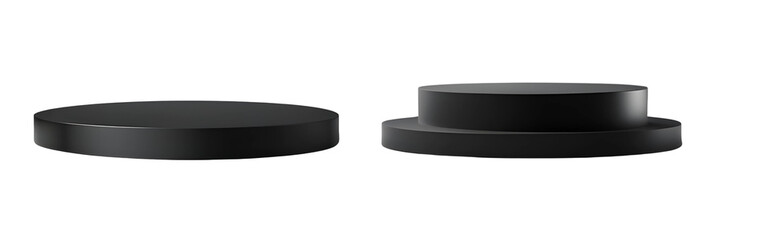 Round black podium for product advertisement with transparent background, png 