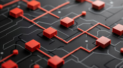 Wall Mural - 3d render of an intricate network with red connectors symbolizing connectivity or data pathways