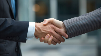 Poster - Close-up of a firm handshake between two businessmen in suits, symbolizing partnership
