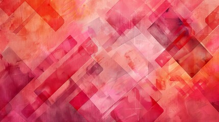 Canvas Print - striking geometric shapes in fiery red hues abstract watercolor background
