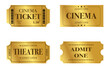 © Ana - Vector set of admit one tickets template. Golden ticket for cinema,movie,circus,theatere,film,festival,casino,club,music etc. Event admission, entrance pass set .Vector illustration