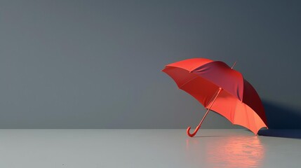 Canvas Print - vibrant red umbrella against neutral gray background aigenerated still life