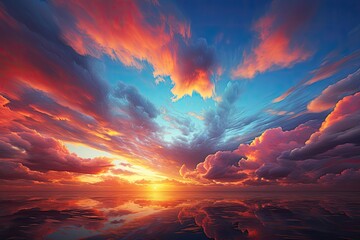 Aufkleber - a sunset with clouds and water reflecting in the sand, An image of a sunset with clouds and water casting reflections on the sandy surface.