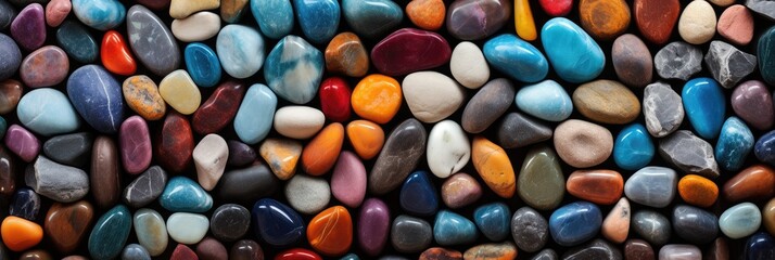 Poster - a bunch of different colored rocks on a table, A collection of assorted rocks in various colors displayed on a table.