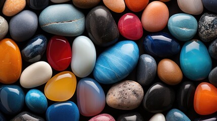 Poster - a bunch of different colored rocks on a table, A collection of assorted rocks in various colors displayed on a table.