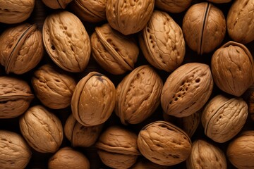 Wall Mural - a pile of walnuts with a blue background, A collection of walnuts set against a blue backdrop.