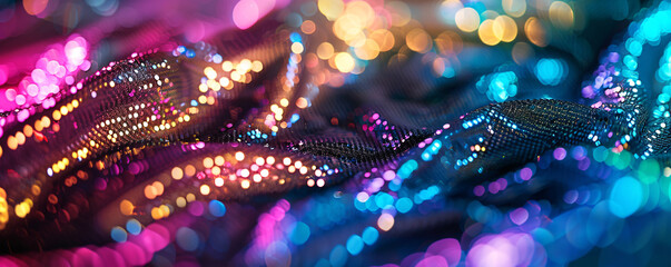 Vibrant bokeh lights on sequined fabric